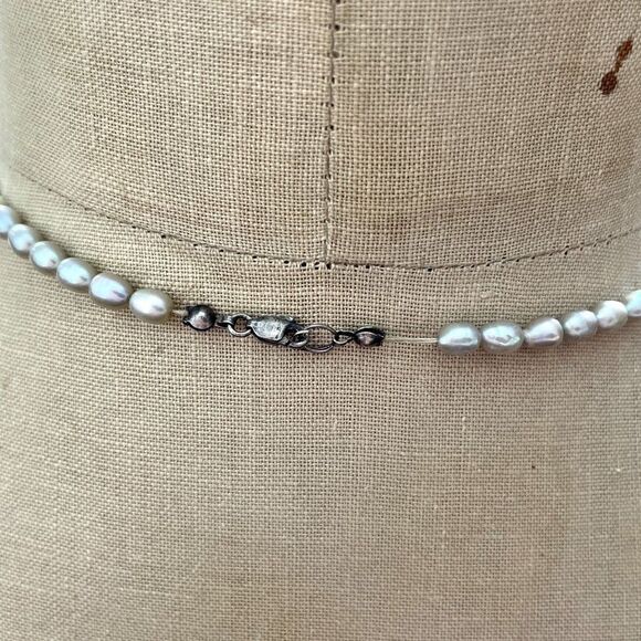 Vintage Sterling Silver Gray Potato Pearl 17" Necklace Faceted Star Abalone 925 - Picture 9 of 10